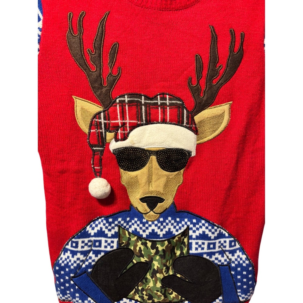 Jolly Sweaters Men's Ugly Christmas Sweater Reindeer Sunglasses Camo M